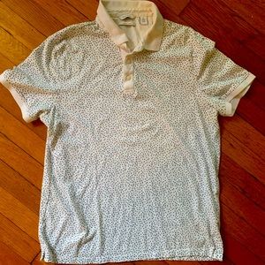 Calvin Klein Mens Liquid Touch Polo Size L White Blue Dots